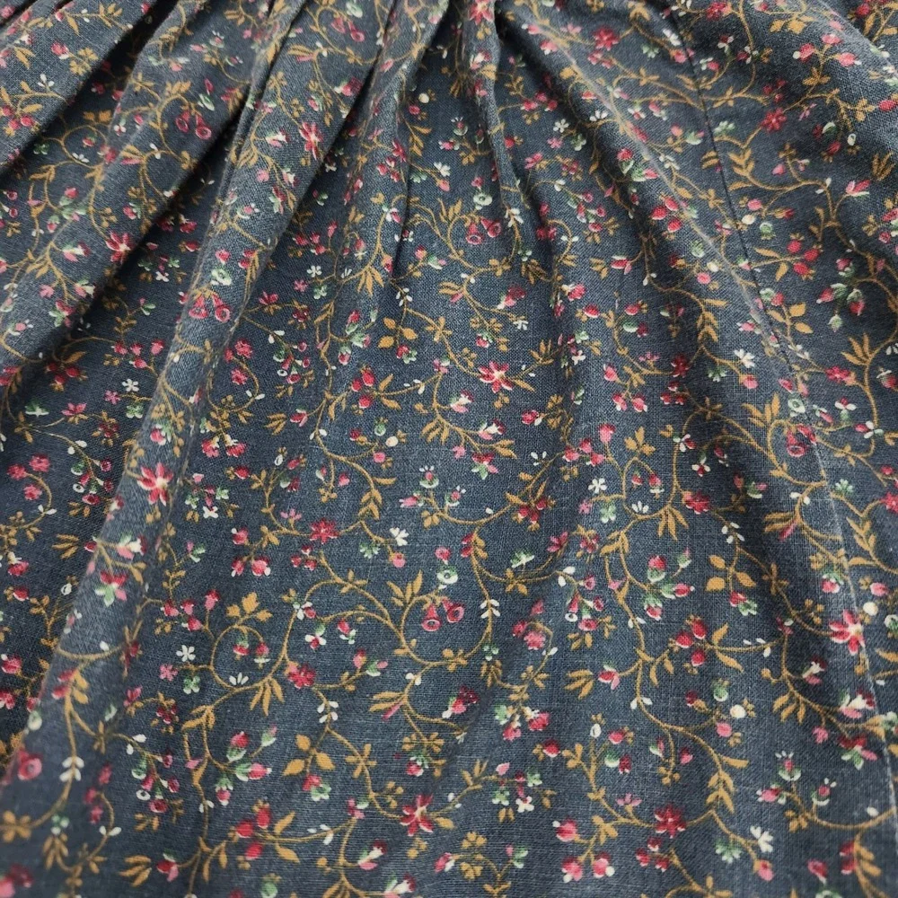 Vintage Handmade Kids Blue Cotton Floral Apron Pinafore Dress Small